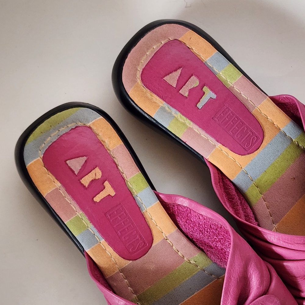 Vintage Art Effects 90s Pink Leather Knotted Slide Sandals Size 7 - Picture 2 of 9